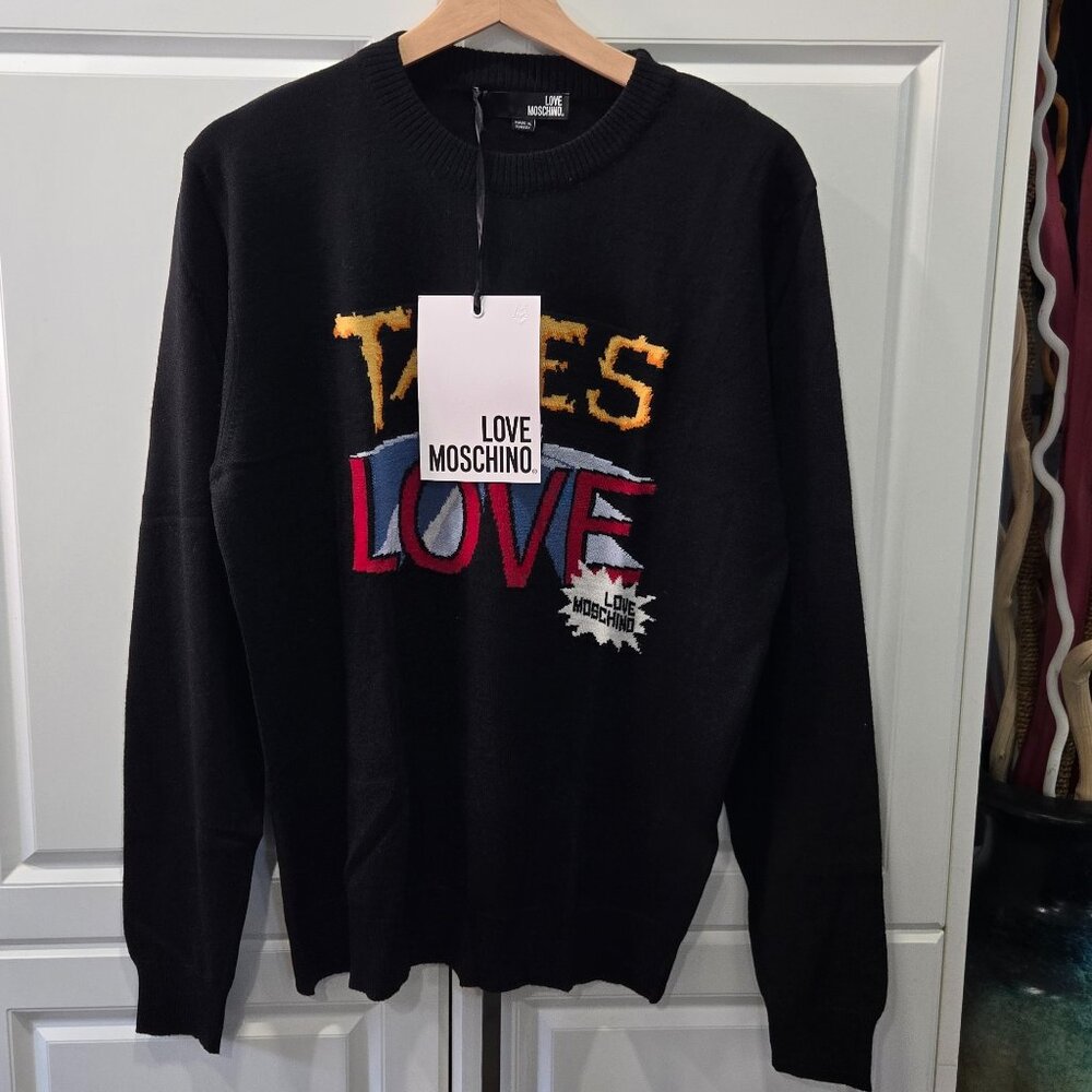 Moschino Intarsia-Knit Logo Virgin Wool Blend Jumper - Black